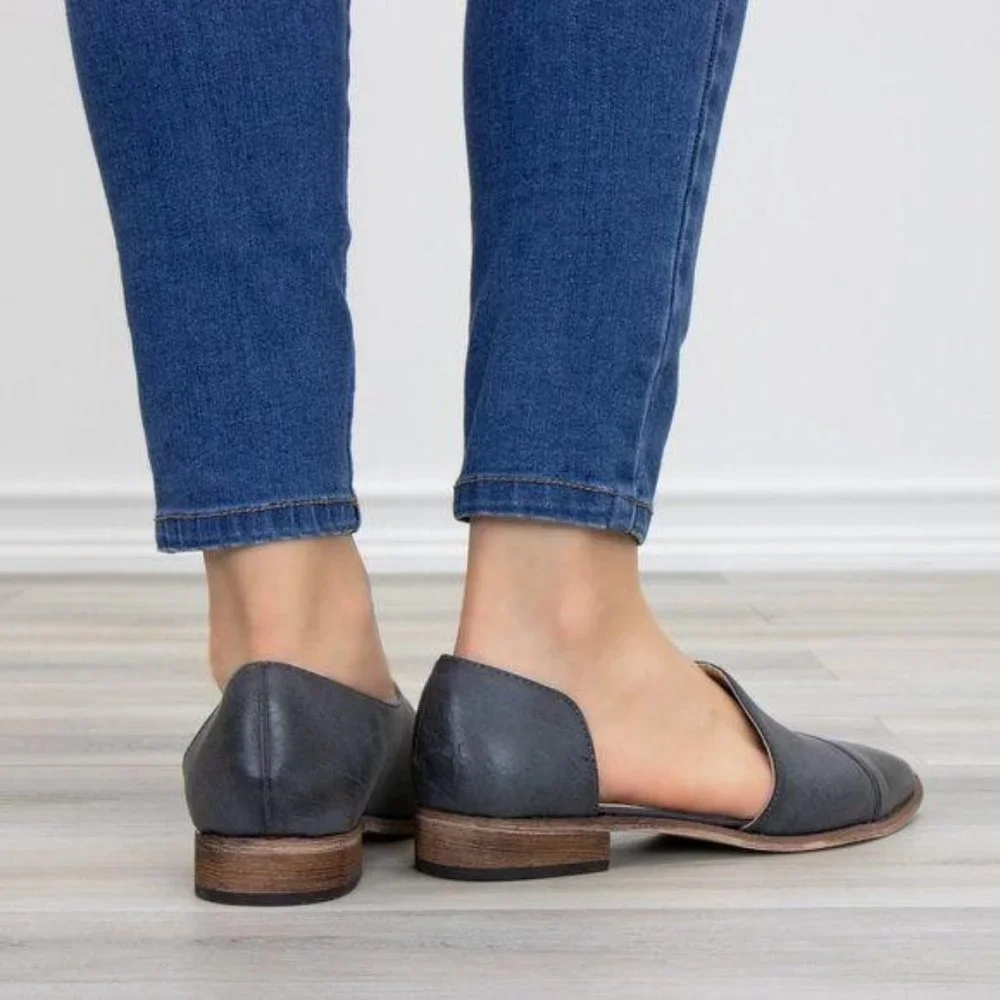 Charcoal Opened Side Pointy Slip On Flat Loafer - Picture 3 of 11